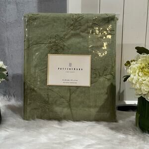 NEW Pottery Barn Remy Cotton Floral Embroidered Pole Pocket Drape 84” Celery NWT